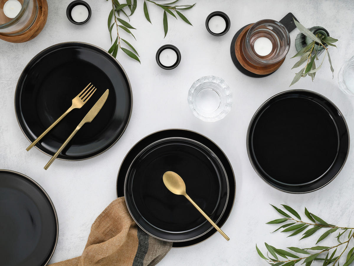 SERVIS Nordic Festive Schwarz 12 delar  - svart/guldfärgad, Basics, keramik - Creatable
