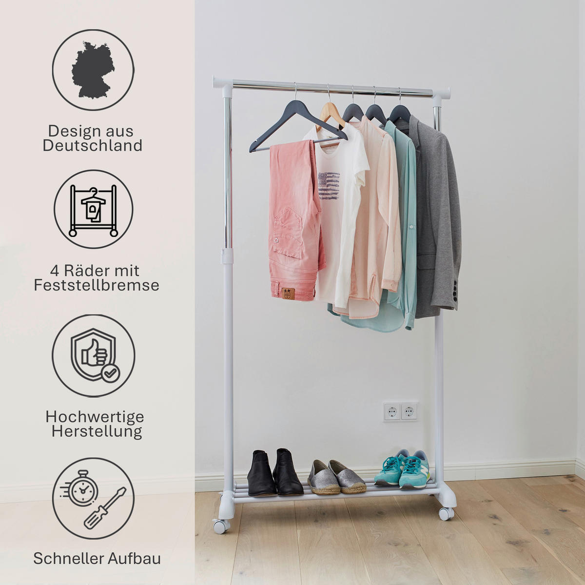 KLEIDERSTÄNDER in Weiß   - Weiß, Basics, Kunststoff/Metall (84/44/101-165cm) - Store It