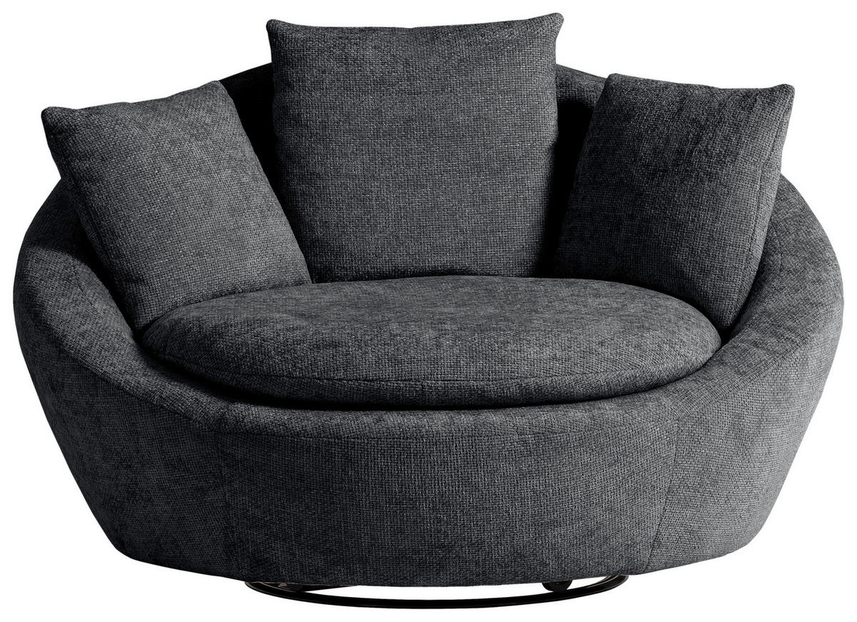 SESSEL MAUI Chenille, Webstoff Anthrazit    - Anthrazit/Silberfarben, MODERN, Kunststoff/Textil (130/80/112cm) - Trendmanufaktur