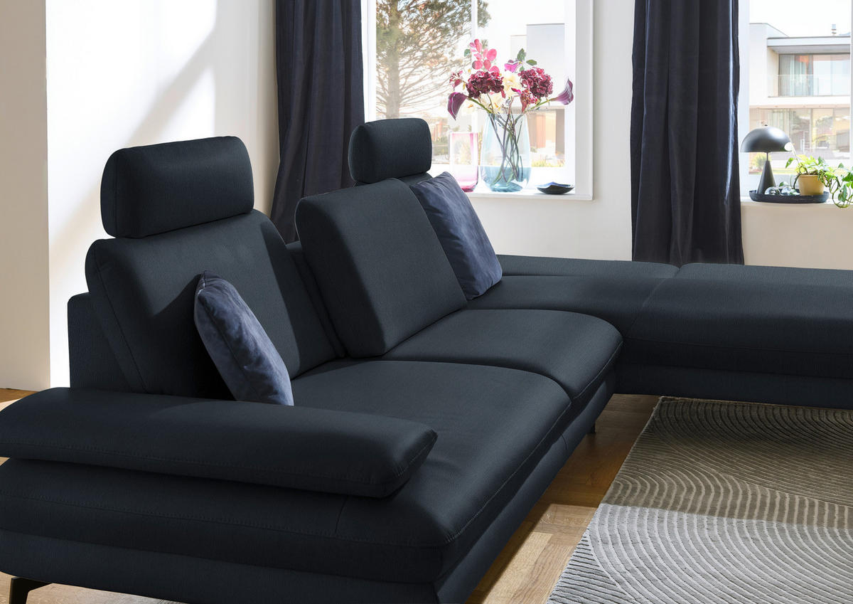 ECKSOFA in Echtleder Dunkelblau  - Schwarz/Dunkelblau, Design, Leder/Metall (308/195cm) - Dieter Knoll