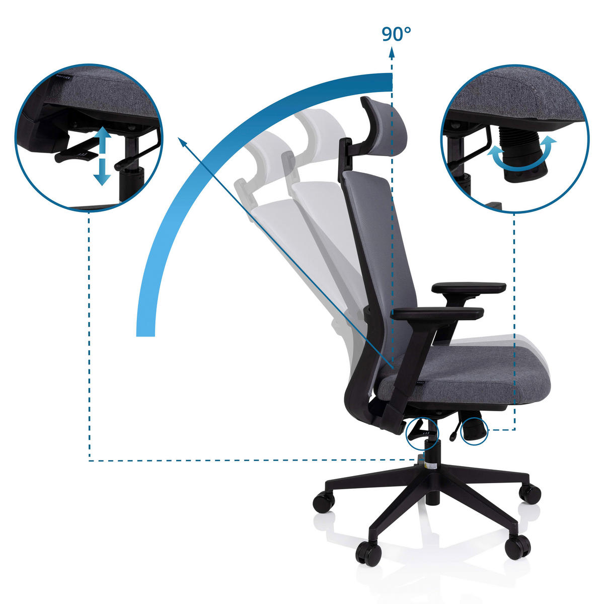 OTOČNÁ ŽIDLE, síťovina, plochá tkanina, šedá, černá - šedá/černá, Moderní, textil/plast (66/117/62cm) - MID.YOU