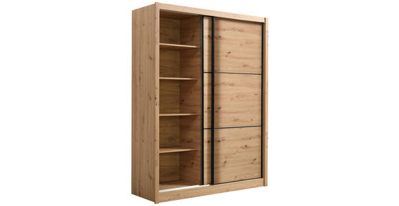 SCHIEBETÜRENSCHRANK 166/215,5/60 cm 2-türig Eiche Artisan  - Schwarz/Eiche Artisan, Basics, Holzwerkstoff/Metall (166/215,5/60cm) - Xora