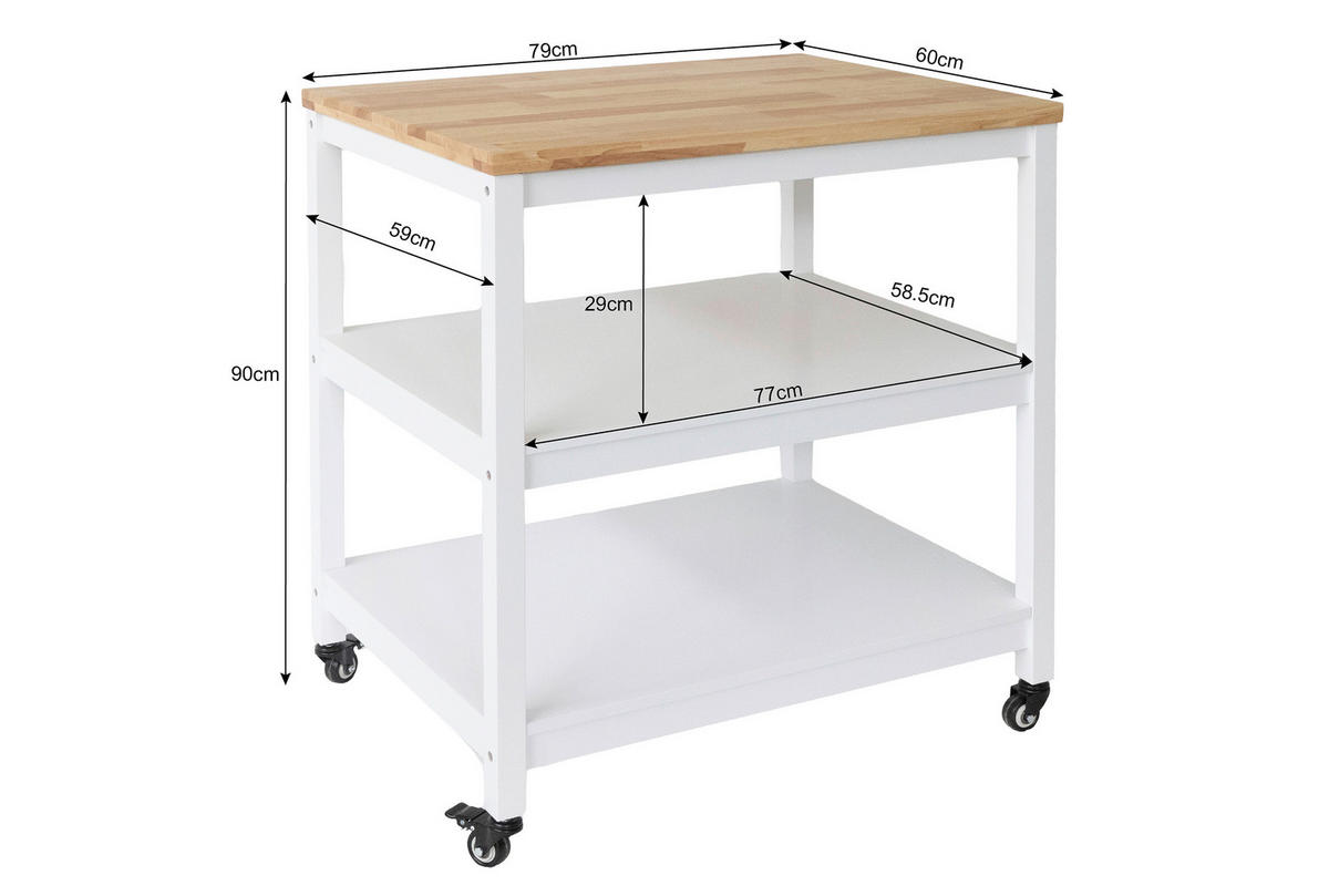SERVIERWAGEN , blanc  - noir/blanc, Basics, matière synthétique/bois (79/90/60cm) - MID.YOU