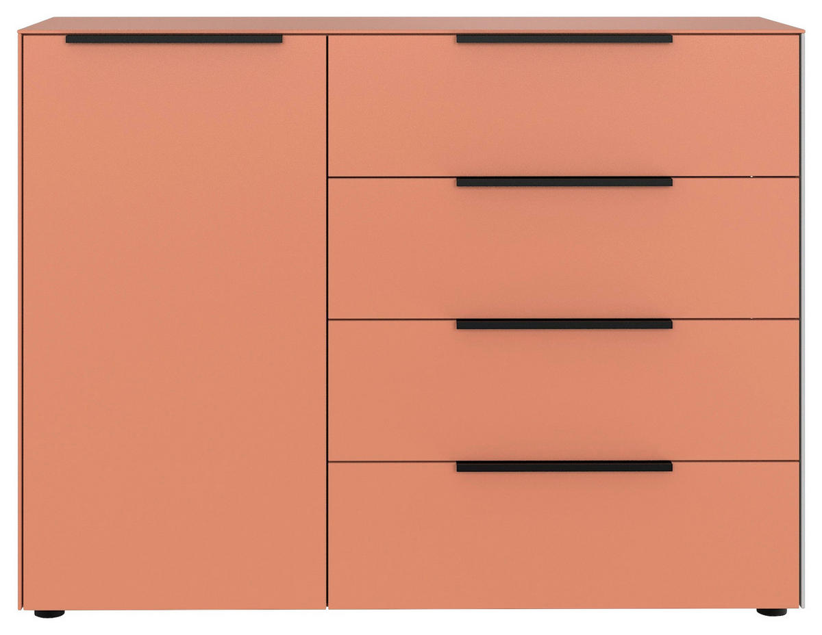 KOMMODE , 120/97/38 cm, 4 Schublade(n)  - Rot/Schwarz, Design, Holzwerkstoff/Kunststoff (120/97/38cm) - Lomoco