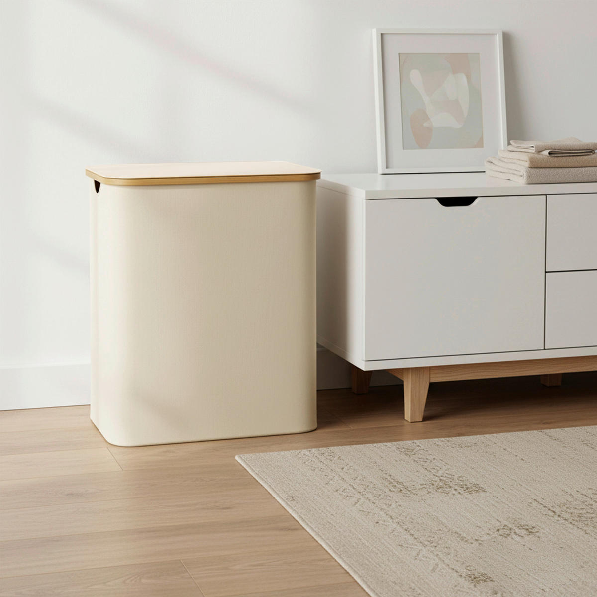 WÄSCHEKORB - Beige/Weiß, Trend, Naturmaterialien/Kunststoff (60/70,5/38,5cm) - Boxxx