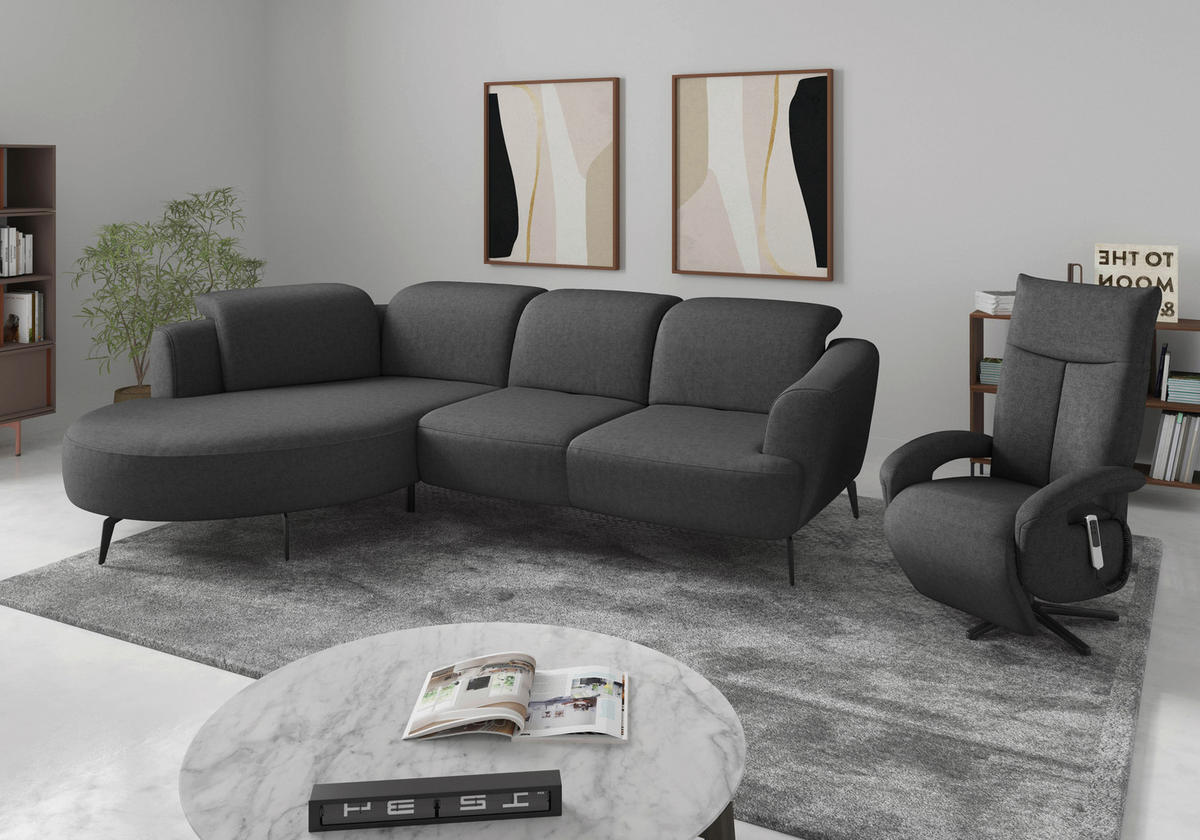 ECKSOFA in Flachgewebe Dunkelgrau  - Dunkelgrau/Schwarz, Konventionell, Textil/Metall (199/309cm) - Sit & More