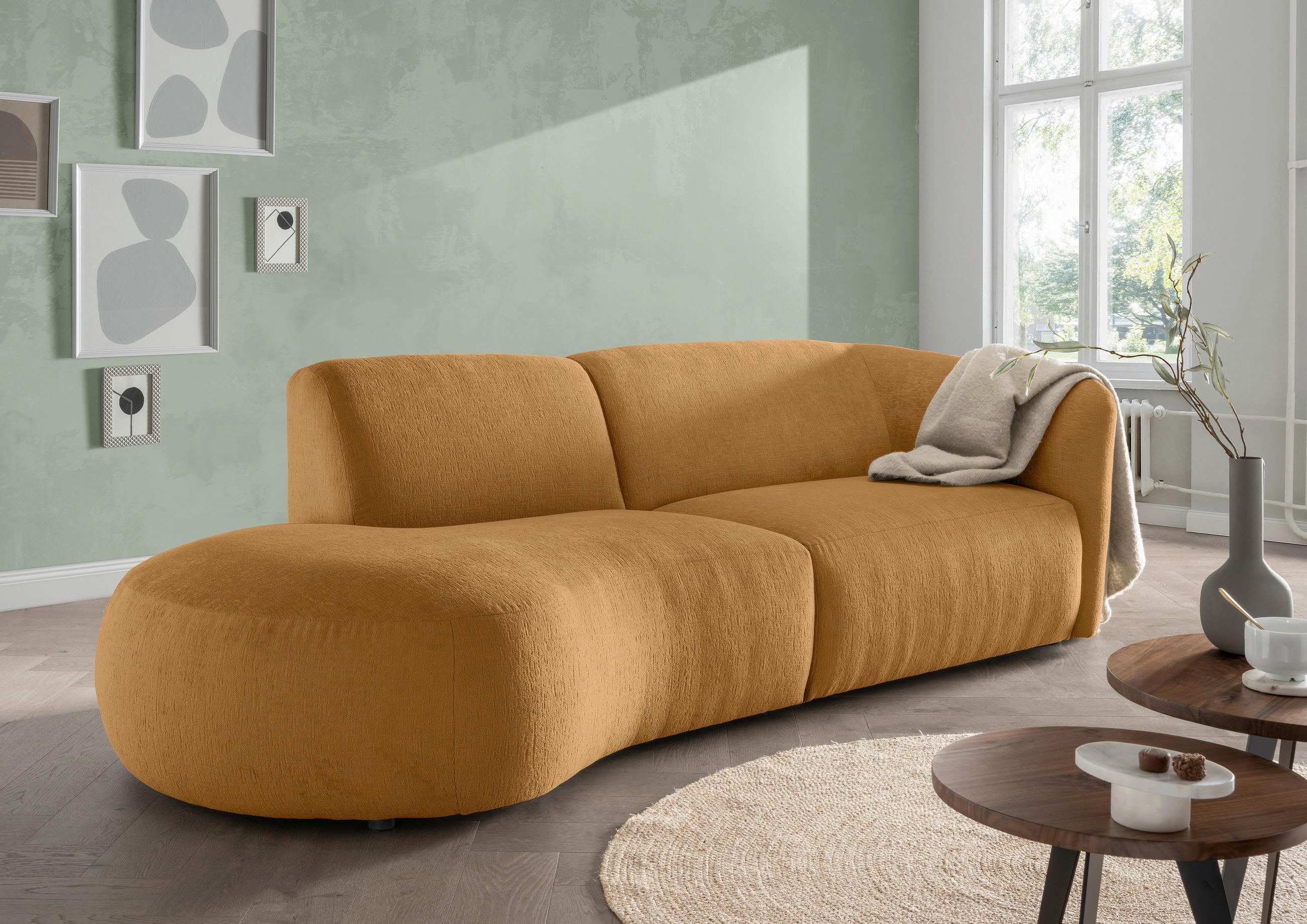 ECKSOFA Jesi Goldfarben Mikrofaser  - Goldfarben/Schwarz, MODERN, Kunststoff/Textil (107/238cm) - Livetastic
