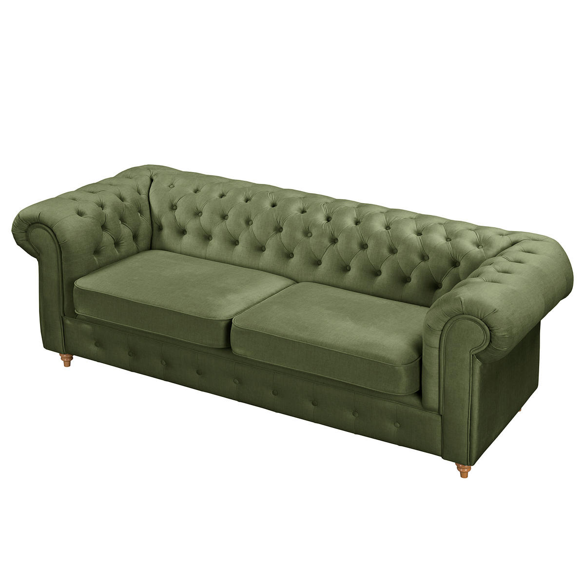 3-SITZER-SOFA Mikrofaser Dunkelgrün  - Dunkelgrün/Braun, Design, Holz/Textil (218/75/91cm) - P & B