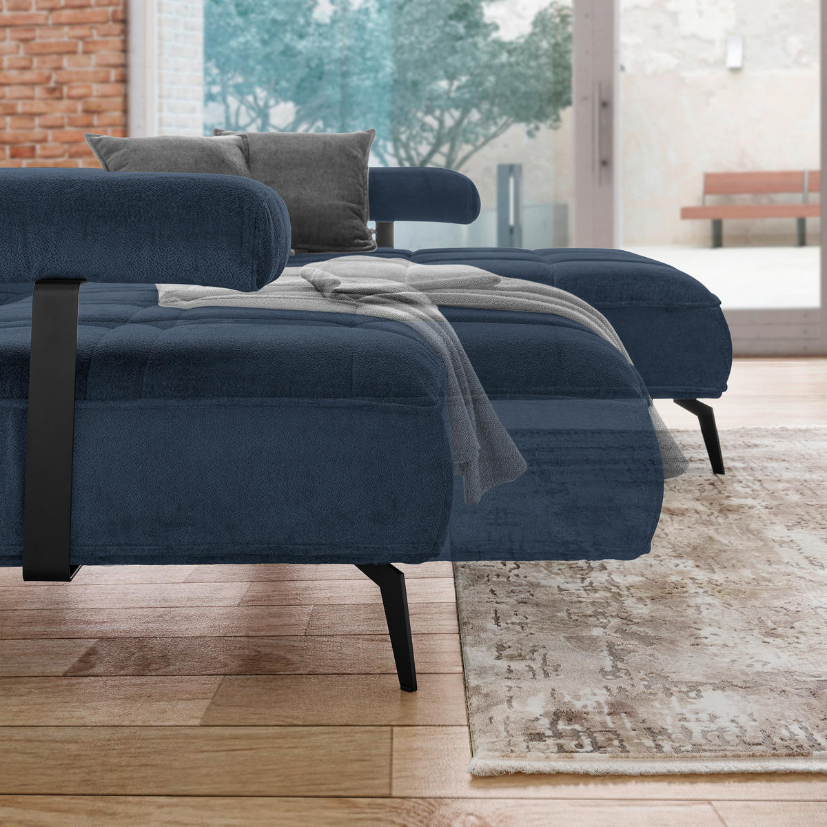 ECKSOFA Dunkelblau Webstoff  - Schwarz/Dunkelblau, Design, Textil/Metall (266/180cm) - Welnova