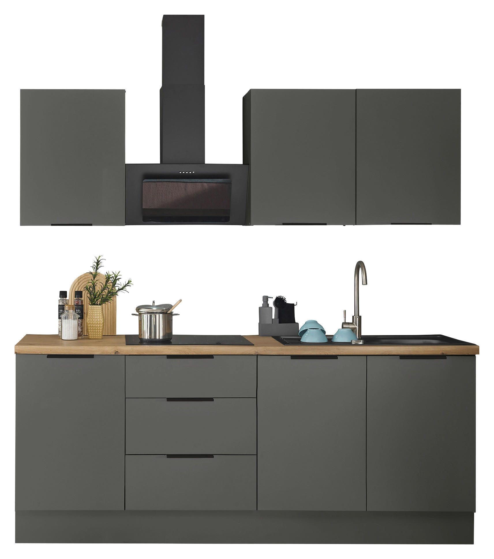 KÜCHENLEERBLOCK in Graphitfarben - Schwarz/Graphitfarben, Basics, Holzwerkstoff/Metall (210/211/60cm) - Carryhome