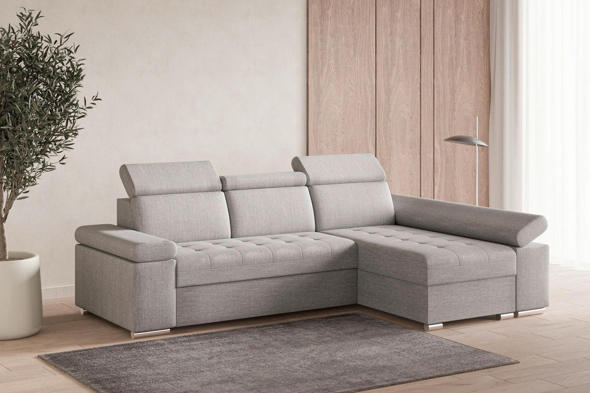 ECKSOFA TORONTO in Webstoff Hellgrau  - Silberfarben/Hellgrau, Design, Kunststoff/Textil (260/168cm) - MID.YOU