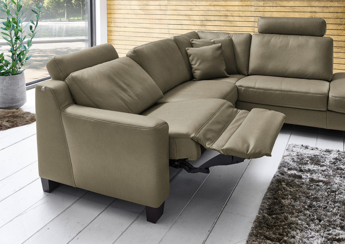 ECKSOFA in Echtleder Olivgrün  - Eichefarben/Olivgrün, Design, Leder/Holz (259/235cm) - Valdera