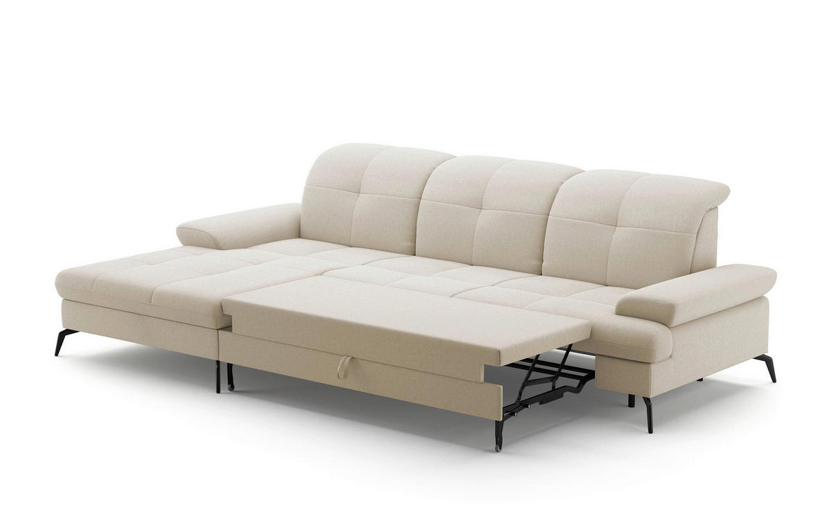 ECKSOFA Creme Flachgewebe  - Creme/Schwarz, KONVENTIONELL, Textil/Metall (185/279cm) - Sit & More