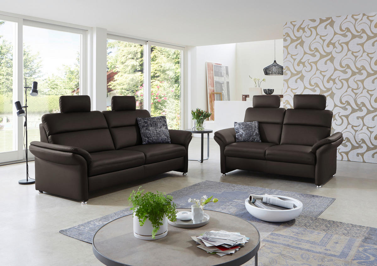 2-SITZER-SOFA in Echtleder Dunkelbraun  - Dunkelbraun/Alufarben, Konventionell, Leder/Metall (170/96/92cm) - Beldomo Premium