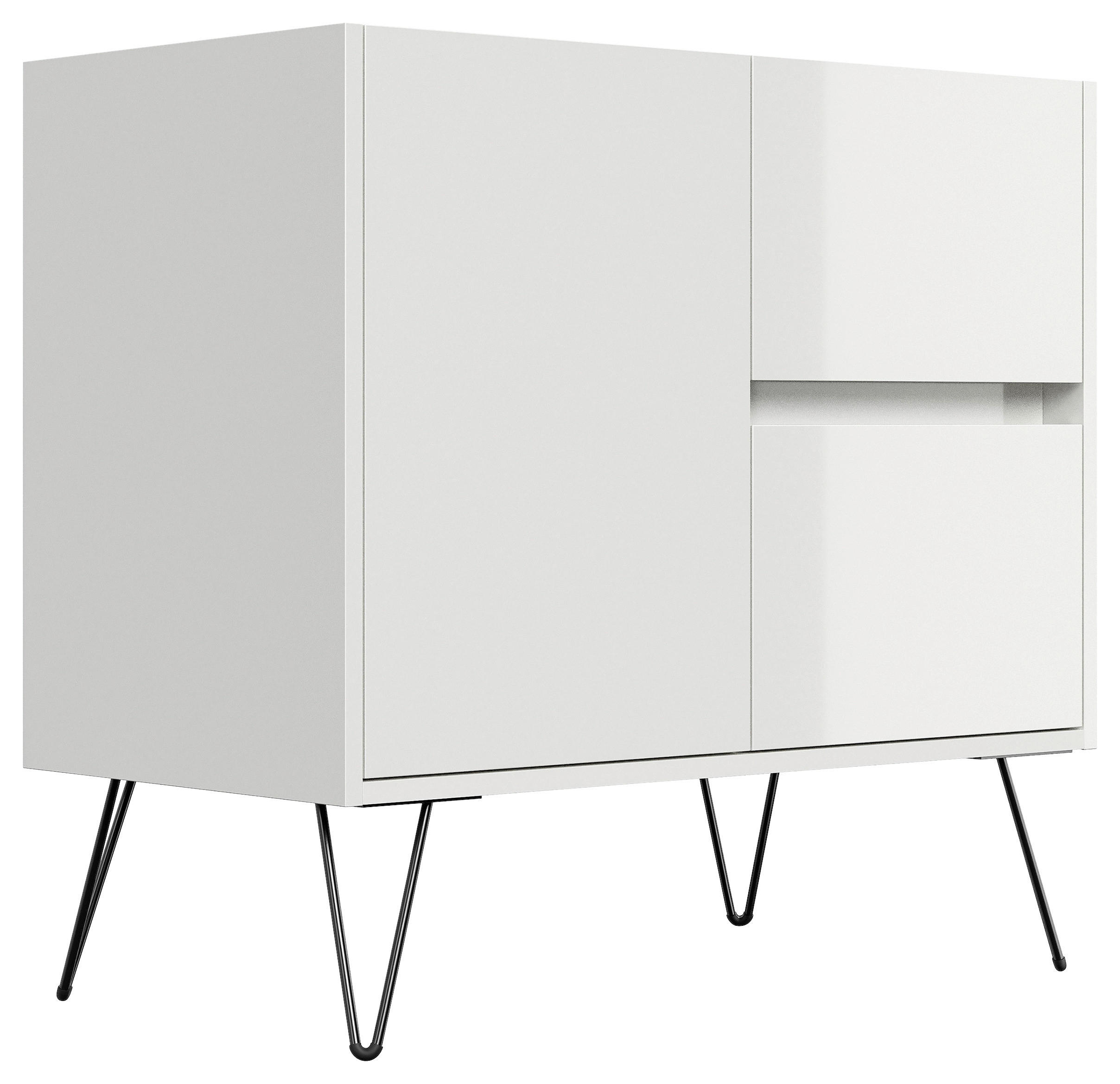 SIDEBOARD Posseik Industrial 79/75,8/42 cm 2 Schublade(n)  - Weiß Hochglanz/Schwarz, Design, Holzwerkstoff/Metall (79/75,8/42cm) - MID.YOU