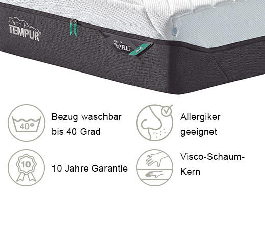 VISCOMATRATZE Pro Plus® Coolquilt 90/200 cm Höhe ca. 27 cm  - Anthrazit/Weiß, Basics, Textil (90/200cm) - Tempur