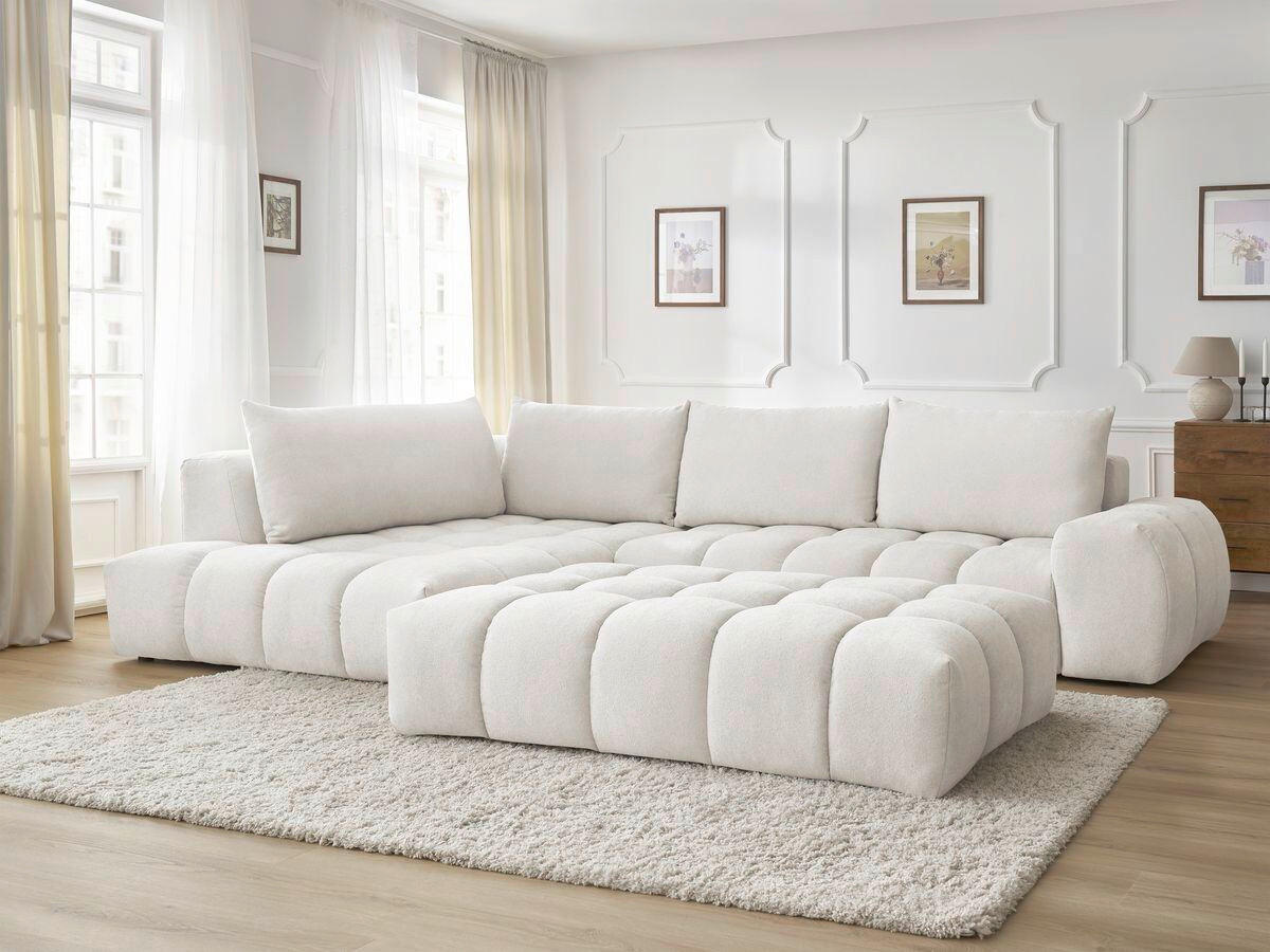 ECKSOFA Ottomane links  EVEREST Weiß Struktur  - Schwarz/Weiß, MODERN, Kunststoff/Textil (352/210cm) - Livetastic