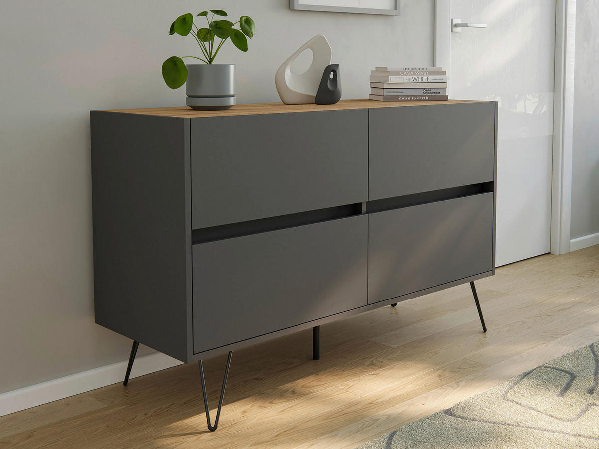 SIDEBOARD Posseik Industrial 119/75/42 cm 4 Schublade(n)  - Eichefarben/Graphitfarben, Design, Holzwerkstoff/Metall (119/75/42cm) - MID.YOU