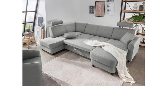 WOHNLANDSCHAFT  in Webstoff Platinfarben  - Platinfarben/Schwarz, Design, Holz/Textil (198/296/165cm) - Xora