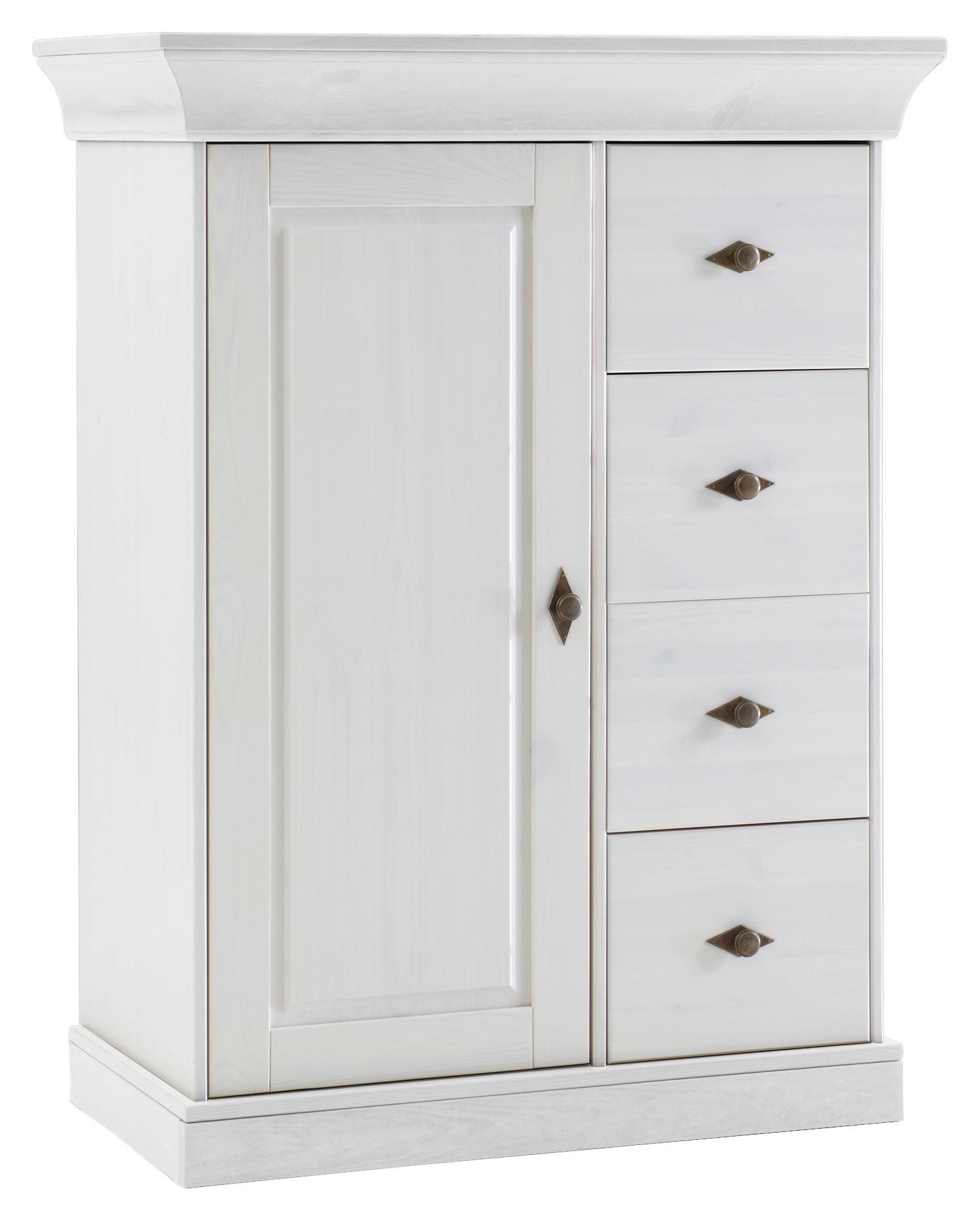 KOMMODE , 88/117/45 cm, 4 Schublade(n)  - Weiß/Kupferfarben, ROMANTIK / LANDHAUS, Holz/Metall (88/117/45cm) - Boxxx