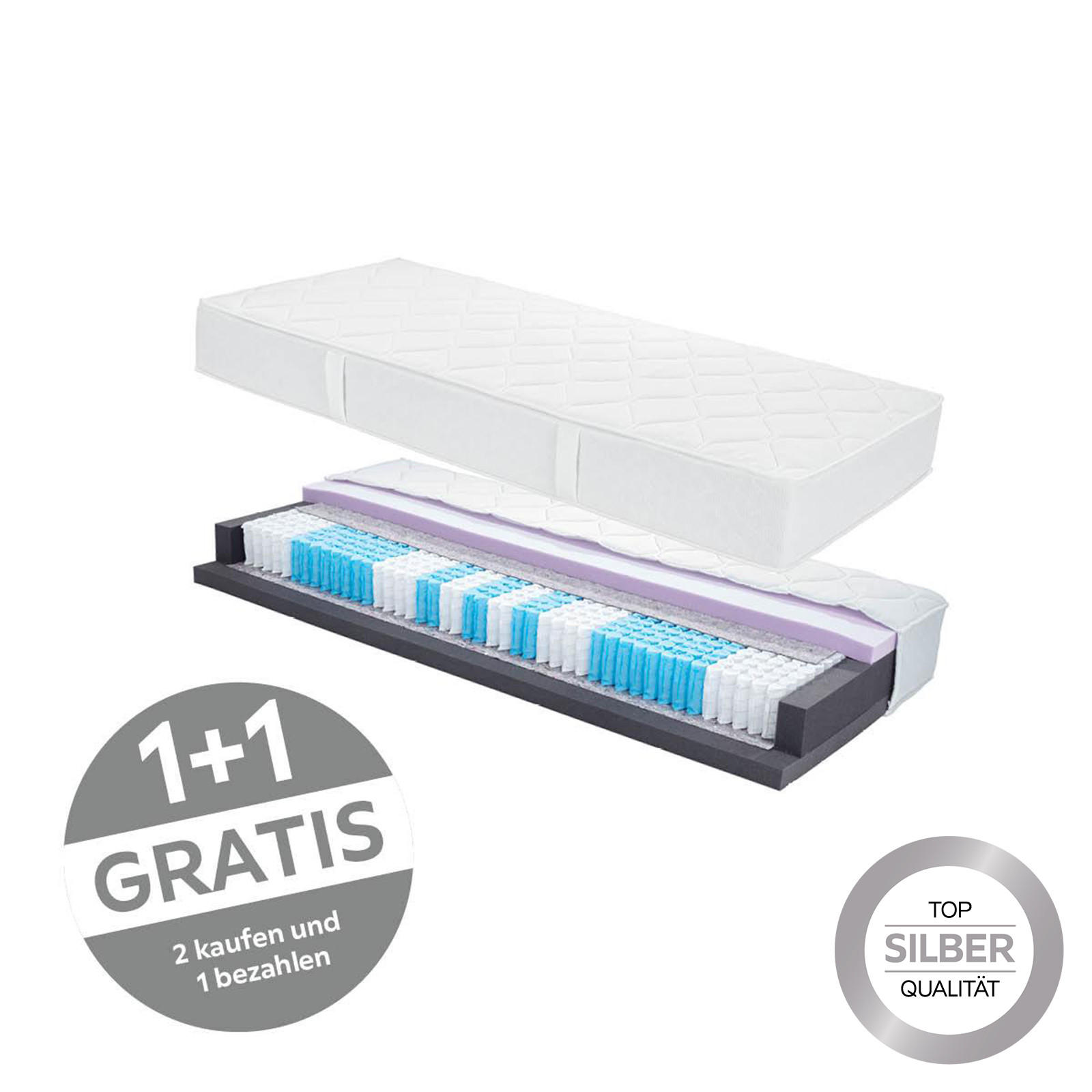 TASCHENFEDERKERNMATRATZE 90/200 cm, Höhe ca.: 25 cm, Wendematratze mit unterschiedlichen Härtegraden, H2 + H3 = mittel + fest, 7-Zonen - Weiß, Textil (90/200cm)