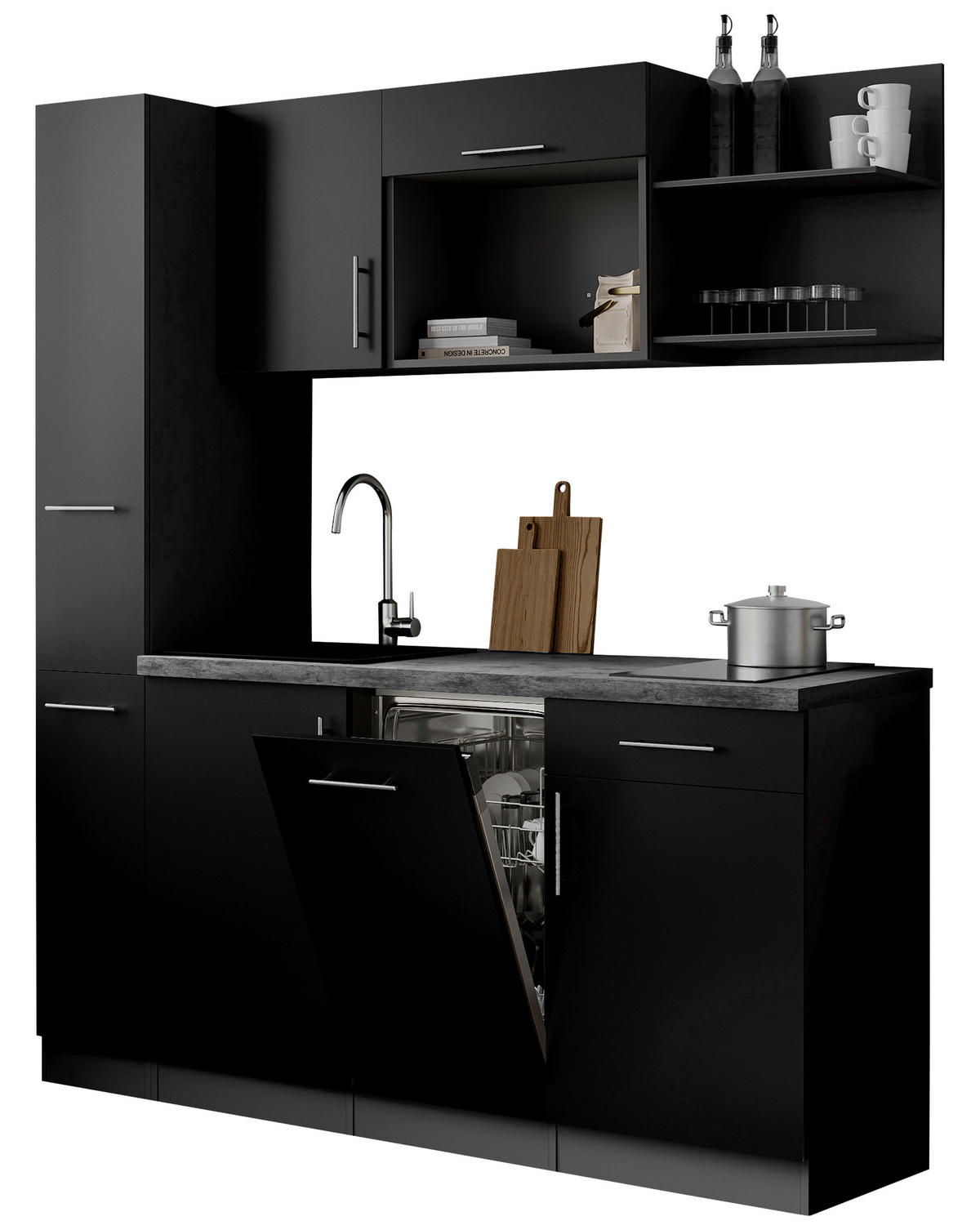 MODULKÖK 175 cm   i svart  - svart/grå, Trend, metall/trämaterial (175cm) - Respekta
