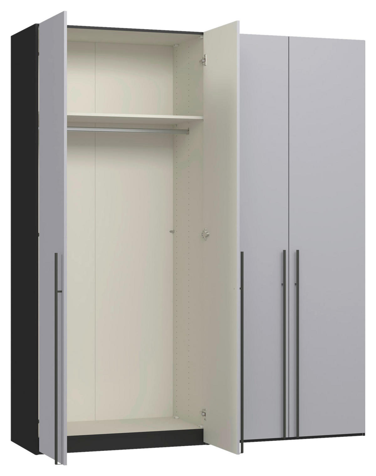 DREHTÜRENSCHRANK 203/236/59 cm,  in Schwarz, Hellgrau, 4-türig  - Titanfarben/Hellgrau, Design, Glas/Holzwerkstoff (203/236/59cm) - Jutzler
