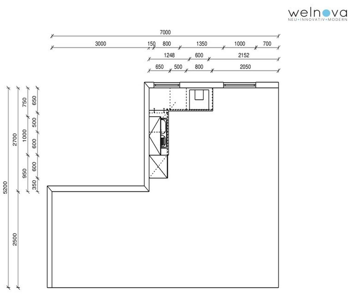 ECKKÜCHE 235/195 cm  in Weiß, Eichefarben  - Eichefarben/Schwarz, Basics, Holzwerkstoff/Metall (235/195cm) - Welnova