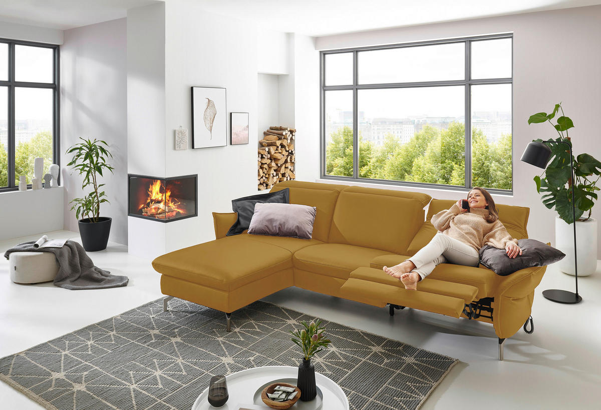 ECKSOFA in Lederlook (vegan) Gelb  - Gelb/Nickelfarben, Modern, Textil/Metall (179/233cm) - Livetastic