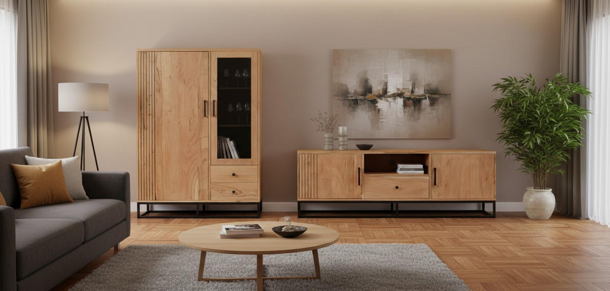 LOWBOARD  160/55/40 cm 1 Schublade(n)  - Schwarz/Naturfarben, Design, Holz/Metall (160/55/40cm) - Livetastic