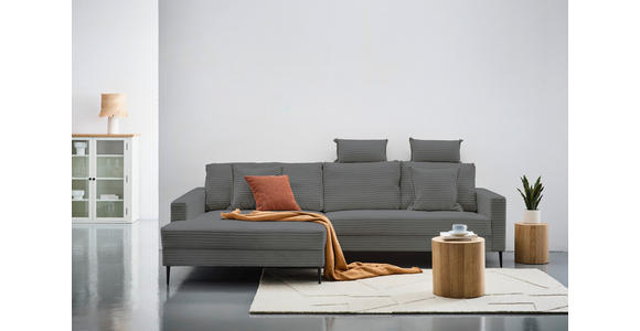 ECKSOFA Grau Cord Zierkissen, Rückenkissen, Rücken echt  - Schwarz/Grau, KONVENTIONELL, Textil/Metall (173/276cm) - Carryhome