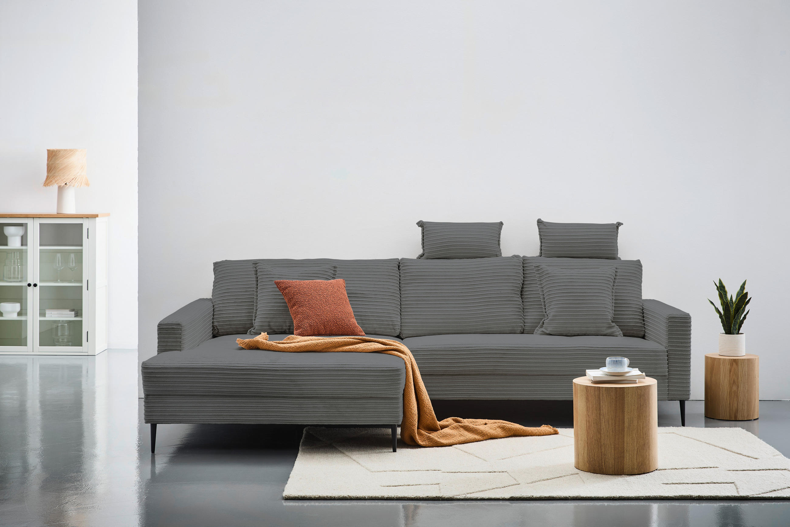 ECKSOFA Grau Cord  - Schwarz/Grau, KONVENTIONELL, Textil/Metall (173/276cm) - Carryhome
