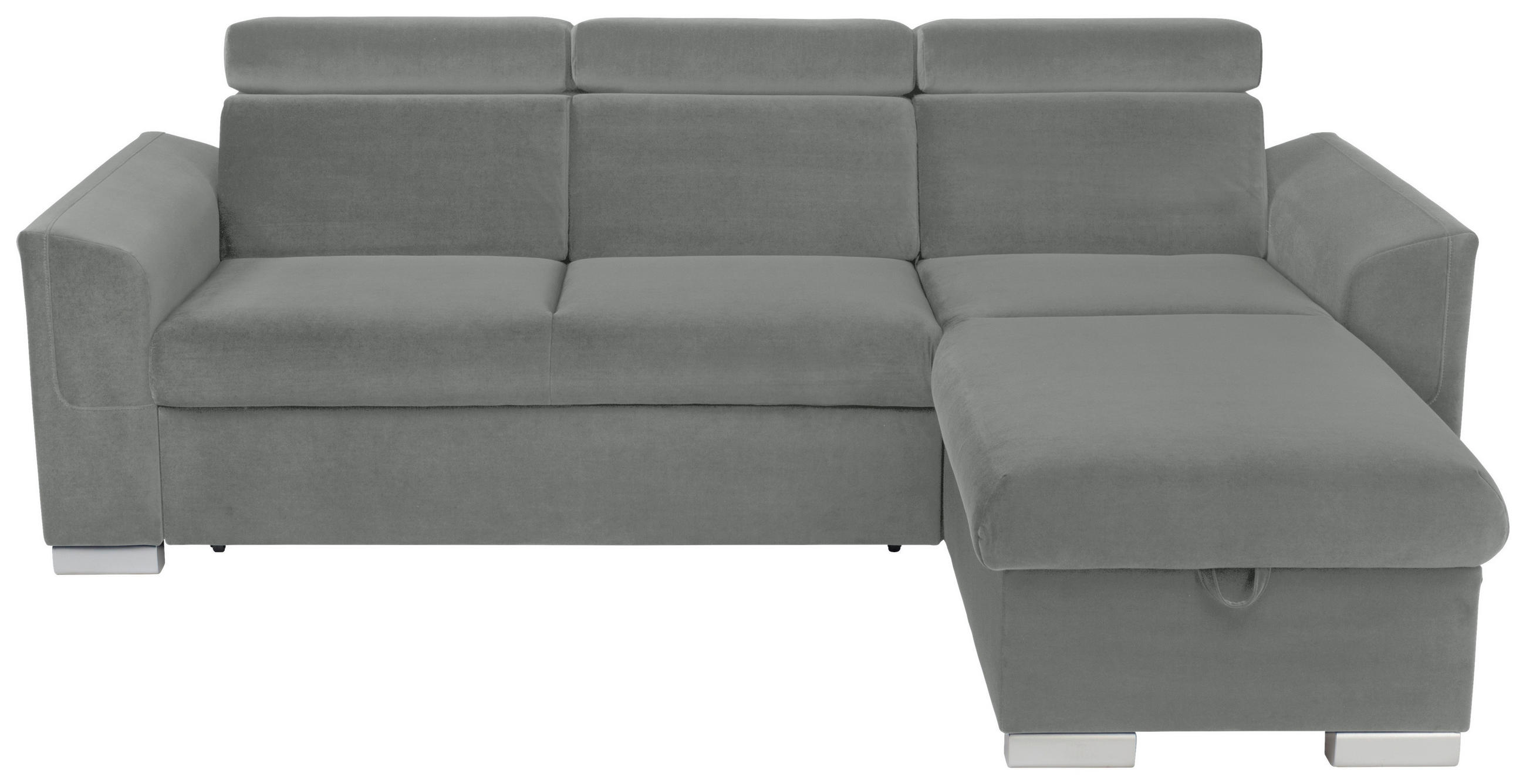 ECKSOFA in Velours Grau  - Alufarben/Grau, Design, Holz/Textil (243/186cm) - MID.YOU
