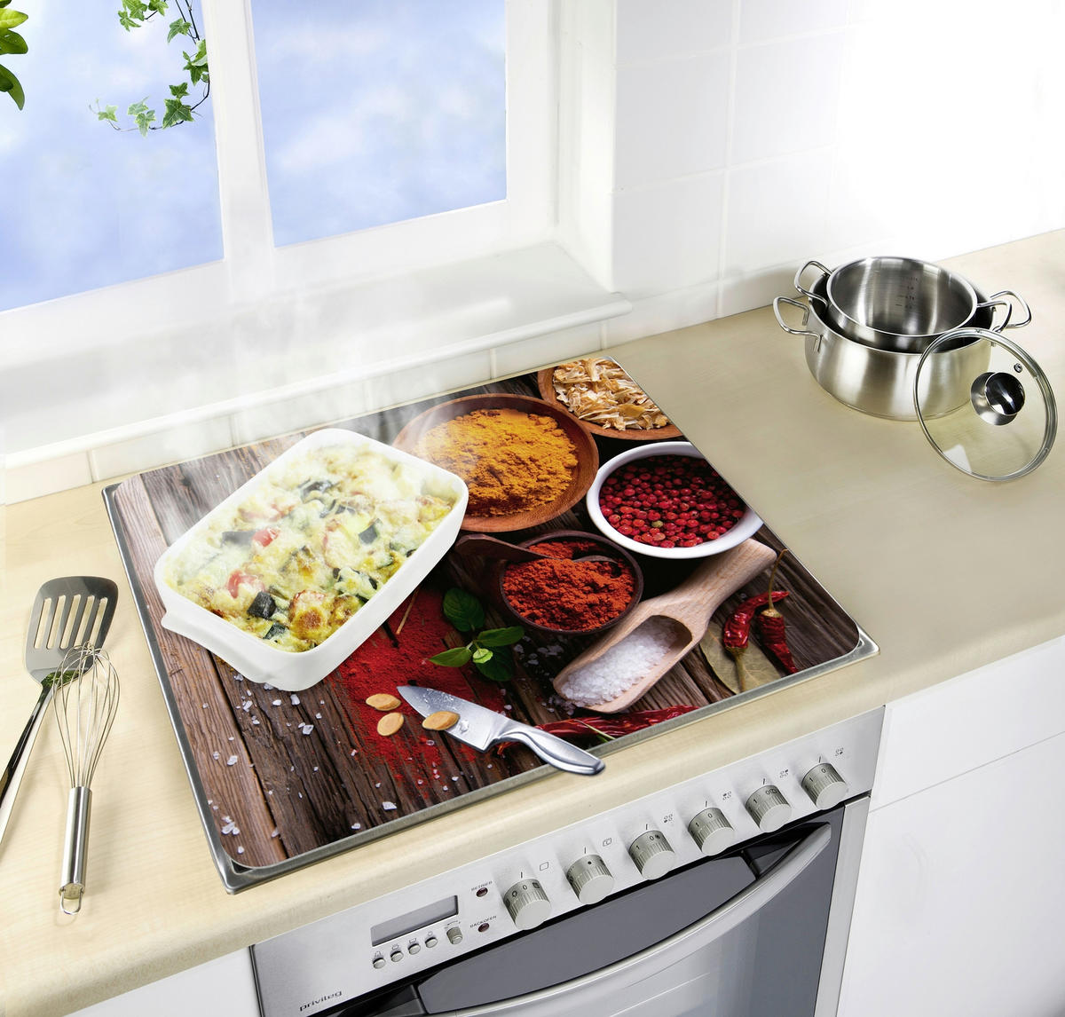 HERDABDECKPLATTE 53870100  - Currygelb/Dunkelbraun, Design, Glas/Kunststoff (56/0,5/50cm) - Wenko