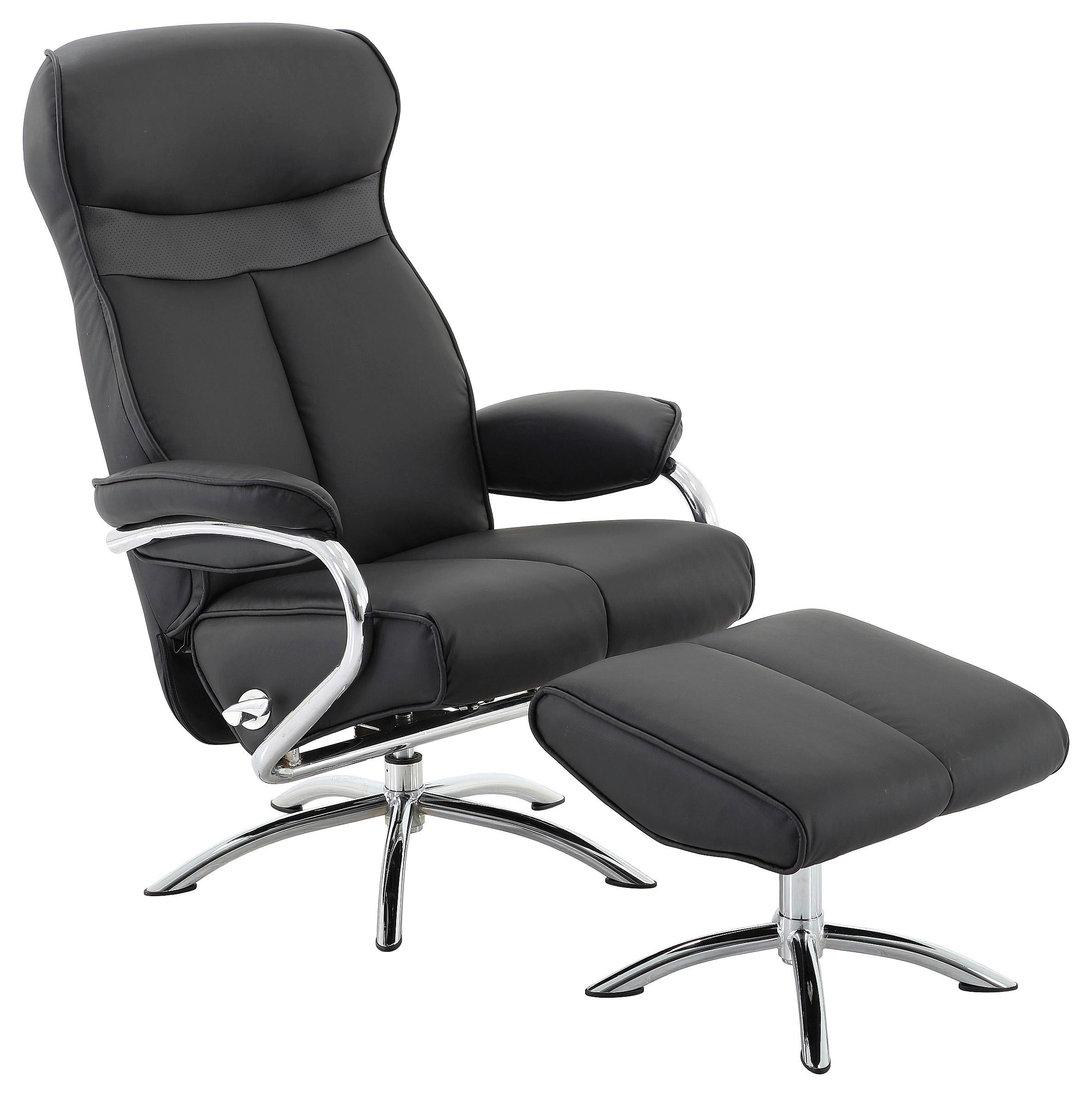 RELAXSESSELSET Lederlook Hocker    - Chromfarben/Schwarz, Design, Textil/Metall (76/107/106cm) - Livetastic
