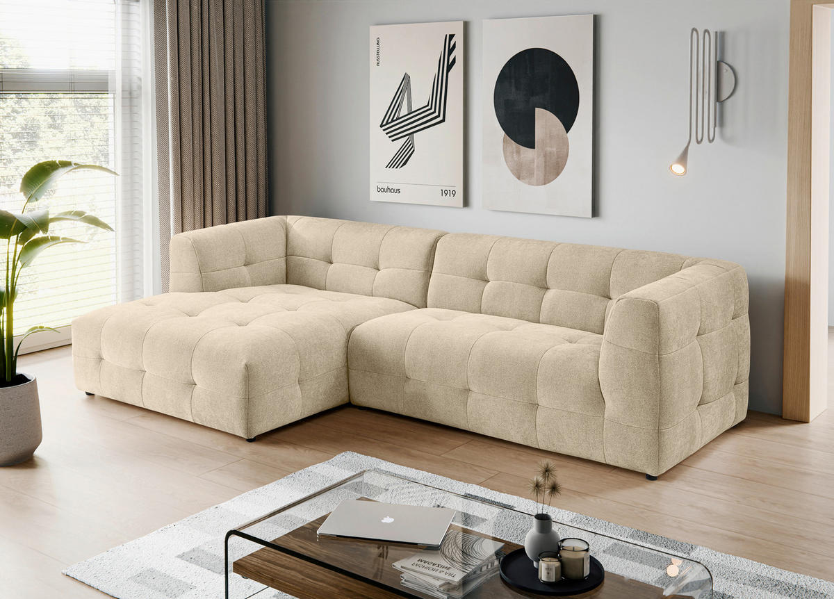 ECKSOFA TENSO Beige Flachgewebe  - Beige/Schwarz, Basics, Kunststoff/Textil (161/292cm) - MID.YOU