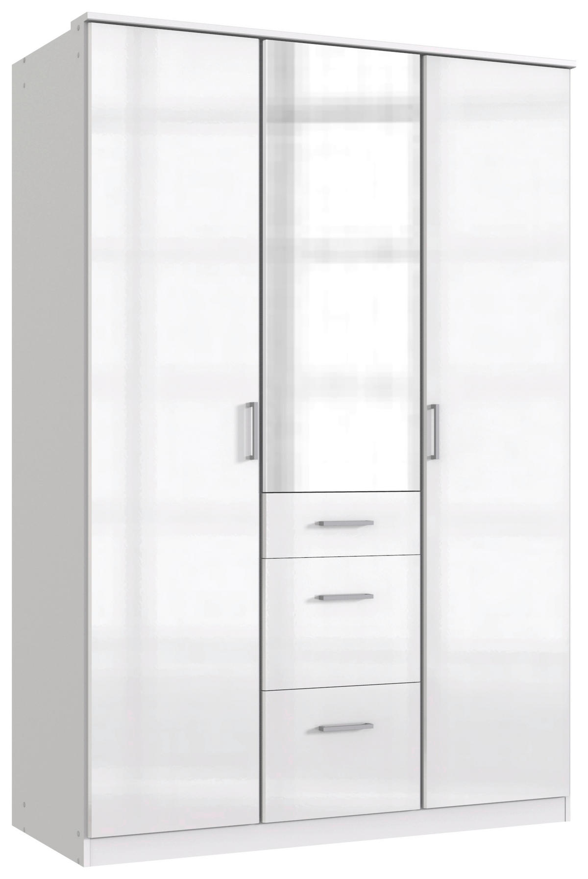 RUHÁSSZEKRÉNY fehér, magasfényű fehér, ezüst  - ezüst/króm, Basics, faalapú anyag (135/199/58cm) - MID.YOU
