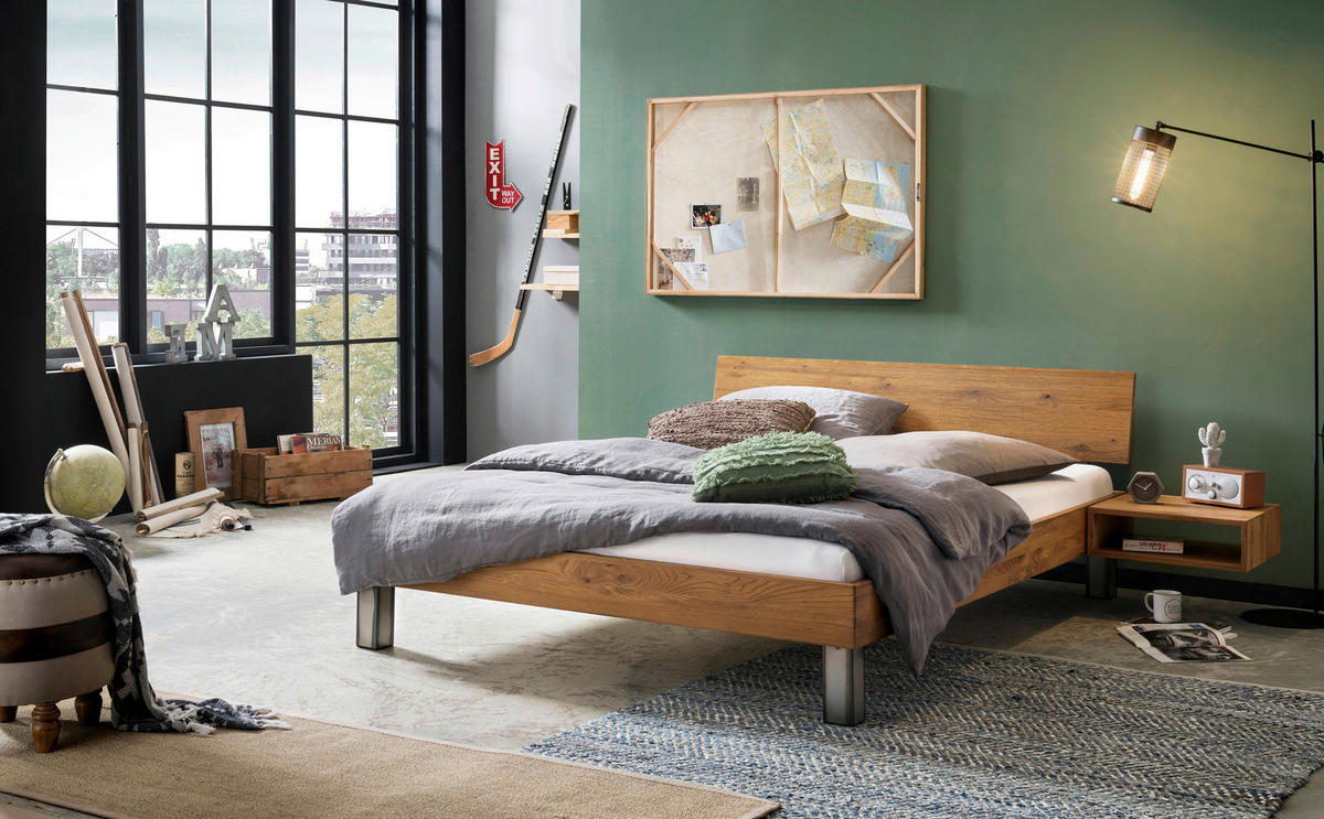 BETT 200/200 cm  in Wildeiche   - Wildeiche/Eichefarben, Natur, Holz/Metall (200/200cm) - Hasena