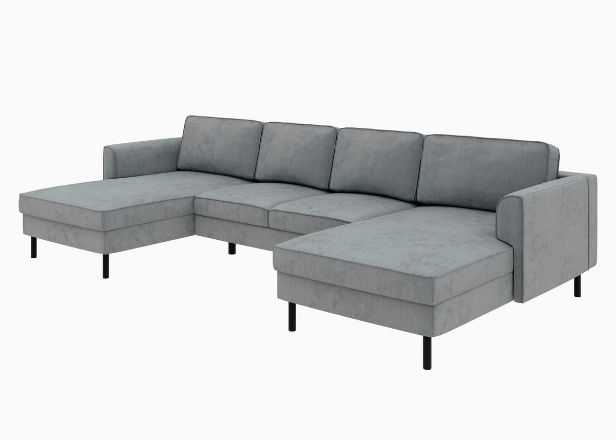 WOHNLANDSCHAFT Dunkelgrau Cord  - Dunkelgrau/Schwarz, MODERN, Textil/Metall (161/306/161cm) - Trendmanufaktur