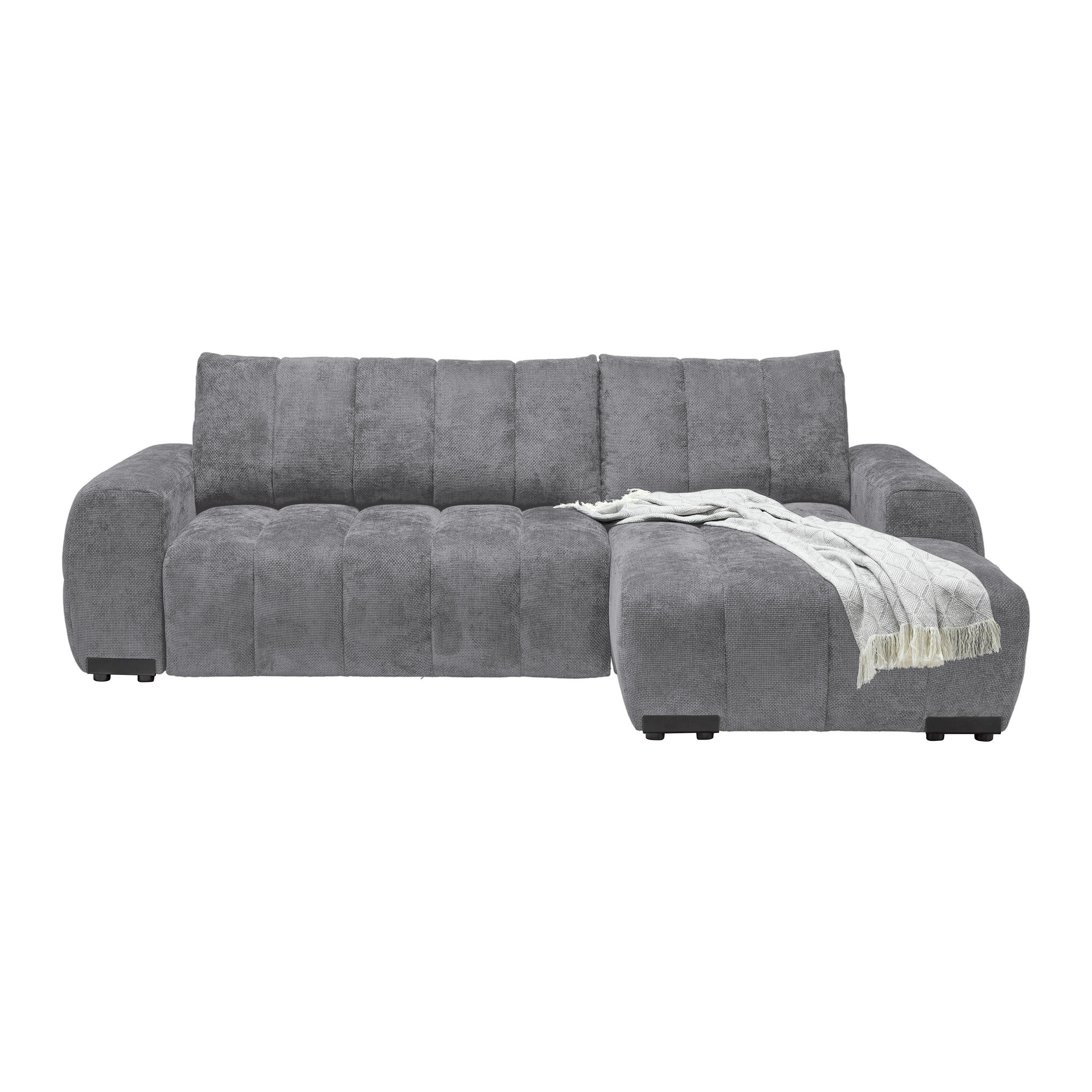ECKSOFA Flachgewebe Grau  - Schwarz Hochglanz/Grau, Modern, Textil/Metall (273/93/166cm) - MID.YOU