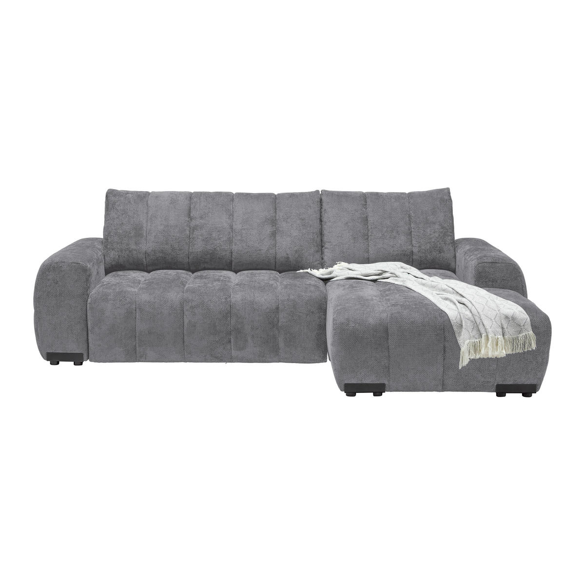 ECKSOFA Flachgewebe Grau  - Schwarz Hochglanz/Grau, Modern, Textil/Metall (273/93/166cm) - MID.YOU