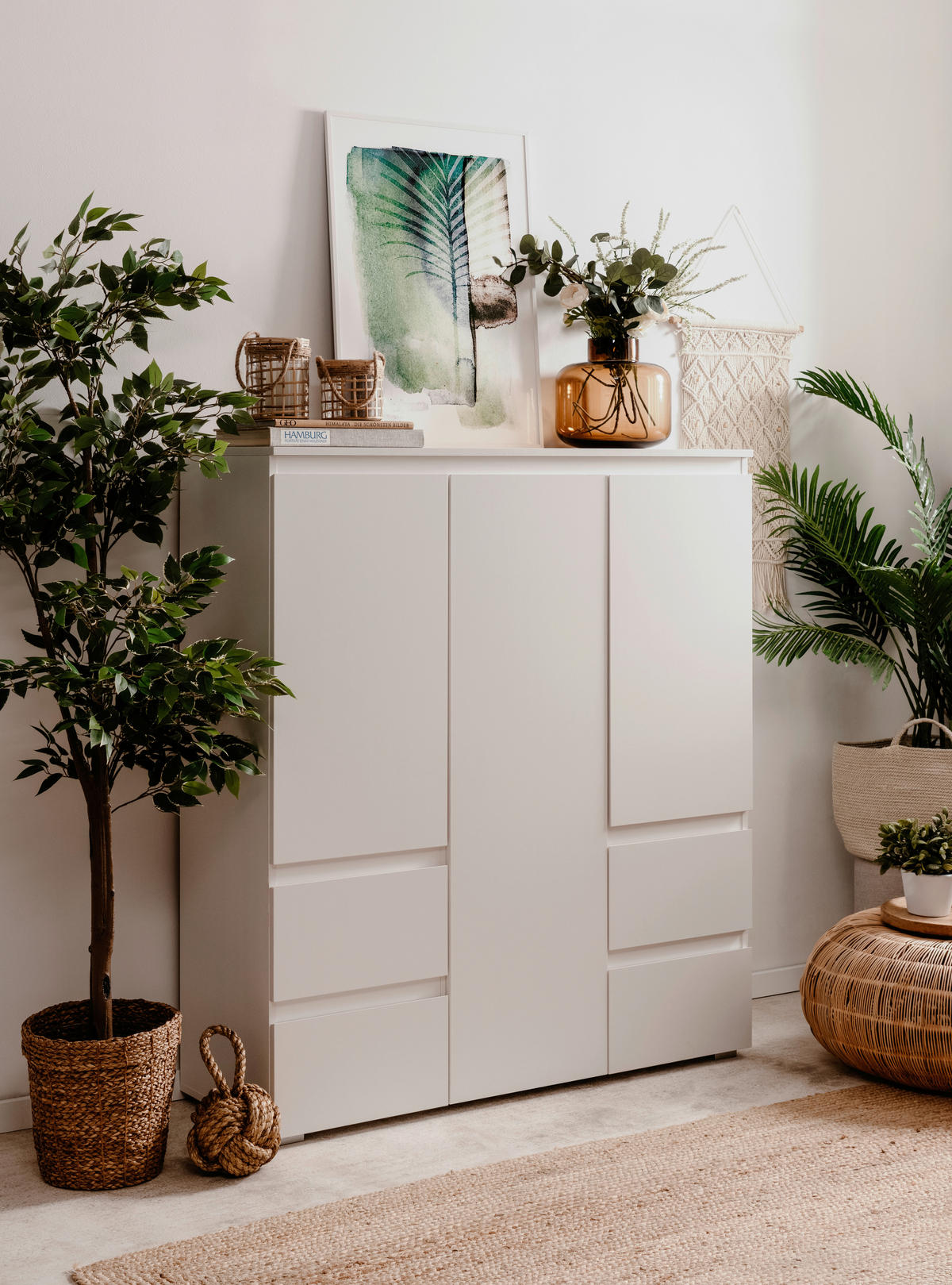 VISOKA KOMODA, bela  - bela/antracit, Design, umetna masa/leseni material (116/131/40cm) - Livetastic