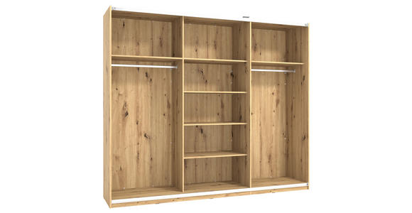 SCHWEBETÜRENSCHRANK 3-türig Schwarz, Eichefarben  - Eichefarben/Schwarz, Basics, Glas/Holzwerkstoff (262,5/224/62,5cm) - Xora