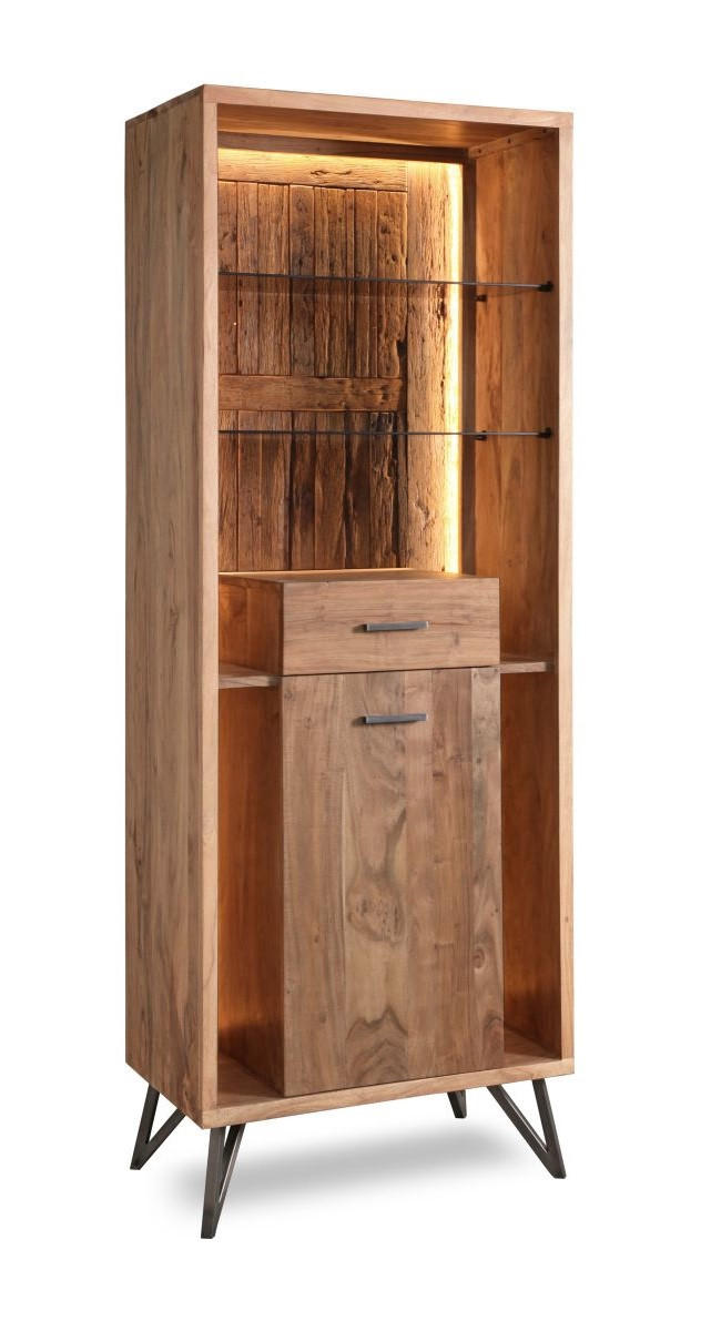 VITRÍNA, akácie, barvy akácie, 72/195/40 cm - černá/barvy akácie, Moderní, kov/dřevo (72/195/40cm) - Livetastic