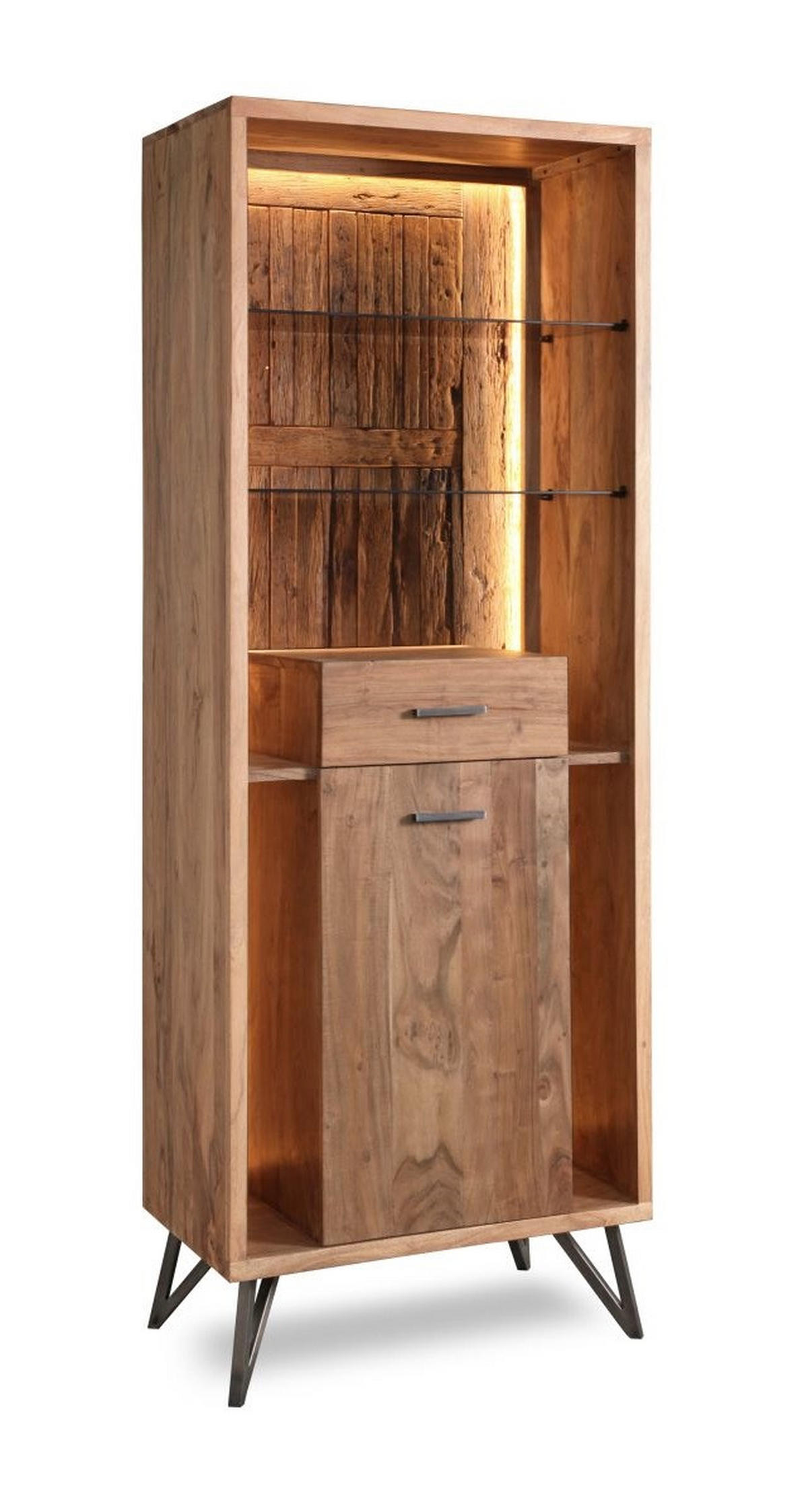 VITRÍNA, akácie, barvy akácie, 72/195/40 cm - černá/barvy akácie, Moderní, kov/dřevo (72/195/40cm) - Livetastic