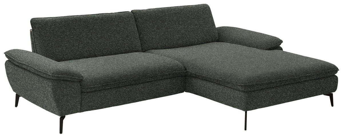 ECKSOFA in Webstoff Dunkelgrün  - Dunkelgrün/Schwarz, Design, Textil/Metall (295/197cm) - Valdera