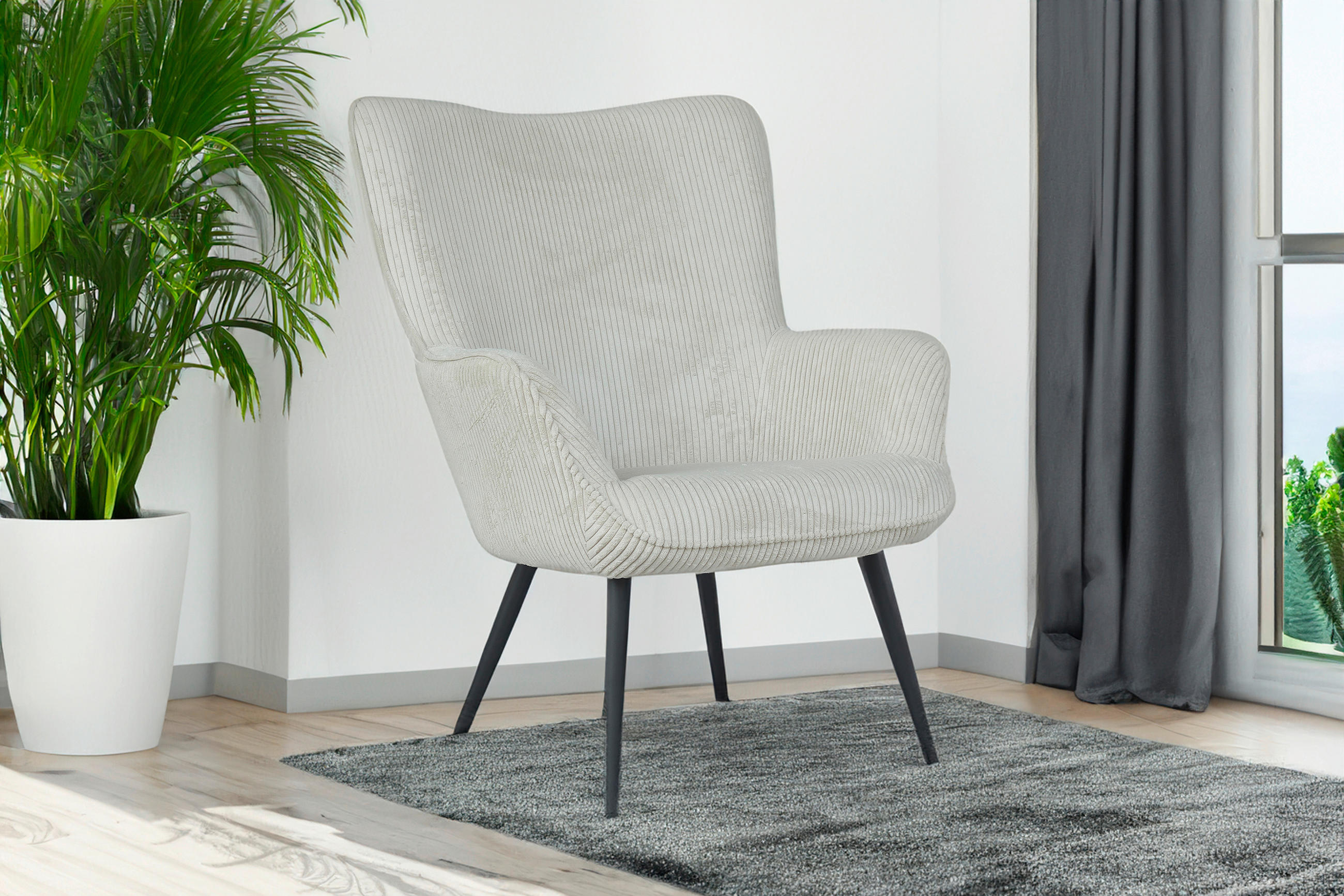 SESSEL in Cord Elfenbein  - Elfenbein/Schwarz, Basics, Textil/Metall (72/97/80cm) - MID.YOU