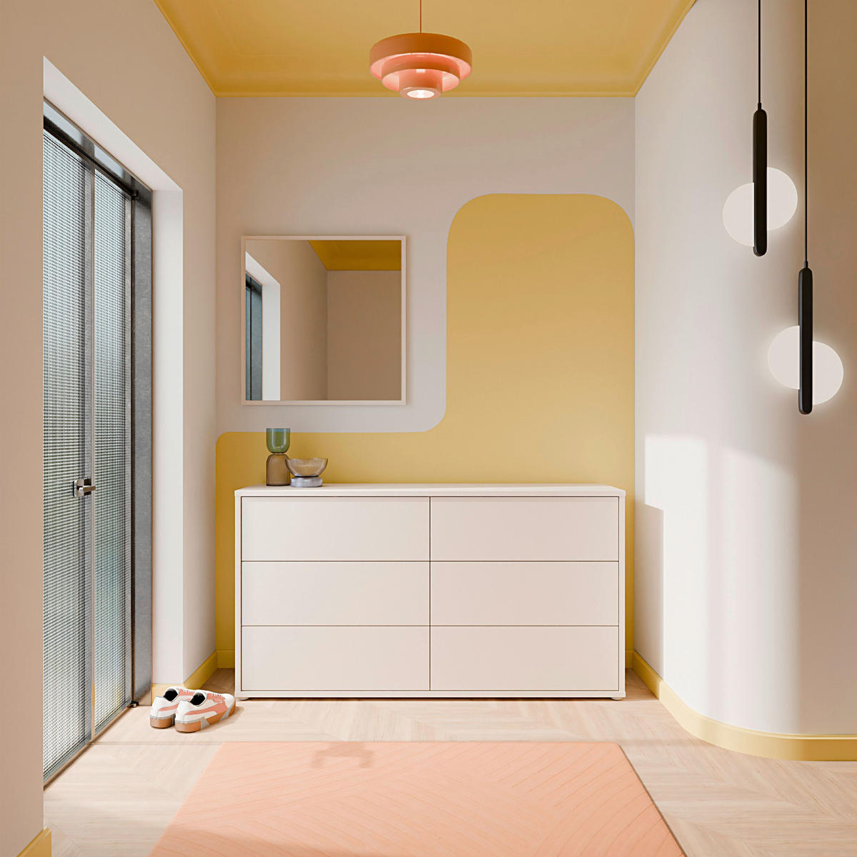 KOMMODE , 155/83/42 cm, 6 Schublade(n)  - Sandfarben/Silberfarben, Trend, Holzwerkstoff/Kunststoff (155/83/42cm) - Carryhome
