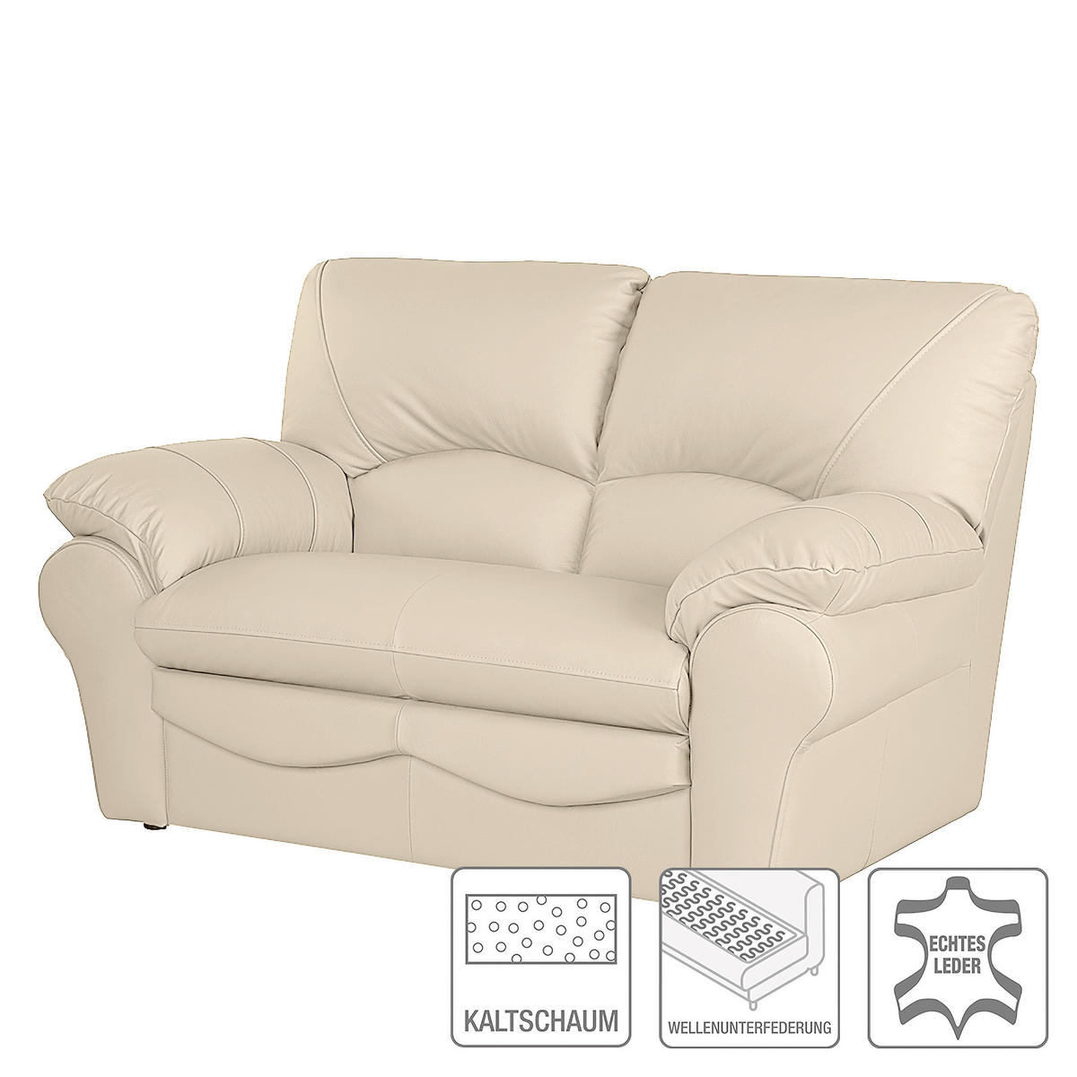 2-SITZER-SOFA in Echtleder Beige  - Beige/Schwarz, Design, Leder/Kunststoff (150/92/85cm) - Livetastic