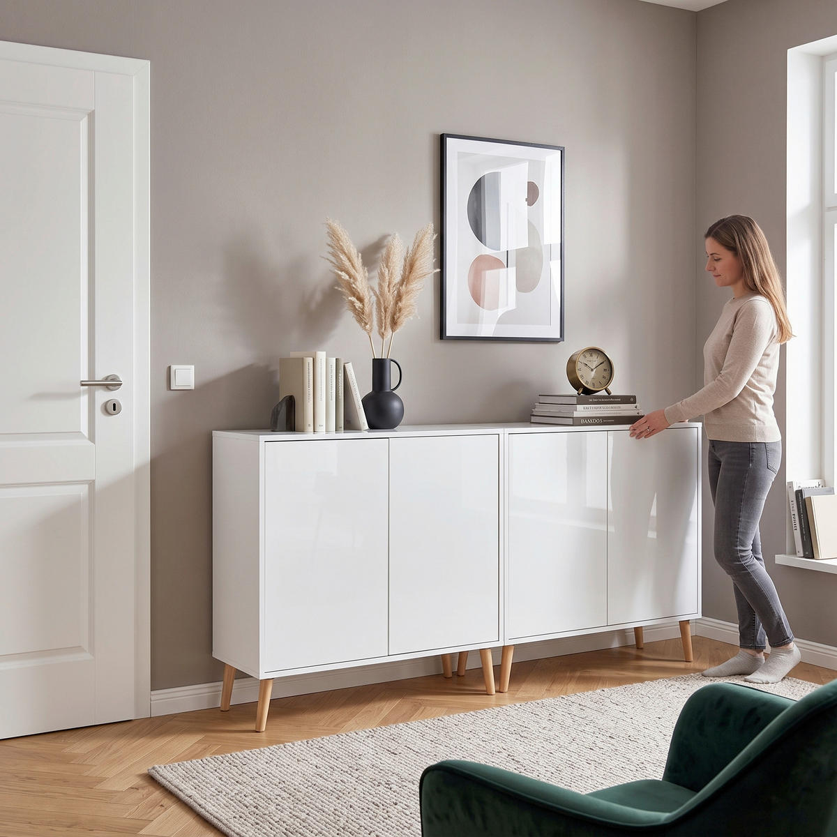 SIDEBOARD Mailand Set 2 + HF 158/86/33 cm  - Weiß Hochglanz/Weiß, MODERN, Holz/Holzwerkstoff (158/86/33cm) - MID.YOU
